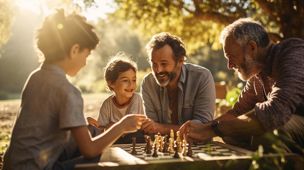 Photo sunlit park moments capturing diverse generational bonds from toddlers to elders