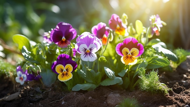 Sunlit Planting Gardening Planting a Pansy in Sunny Garden