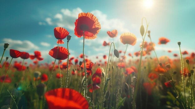 Sunlit Poppies in a Field