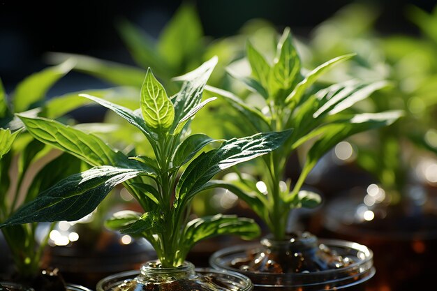 Photo sunlit realistic closeup of cilantro leaves