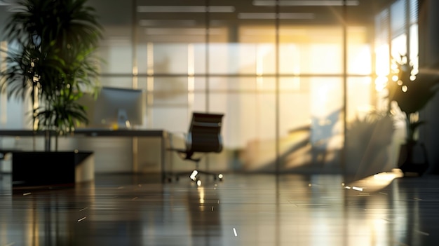 Photo sunlit sleek modern office lobby reflection