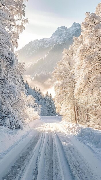 Sunlit snowy forest frosty trees untouched beauty