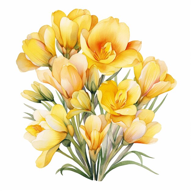 Sunlit Subtle Watercolor Freesias