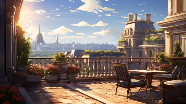 Photo sunlit terrace with a panoramic city view devoid of people and furniture ai generated illustration
