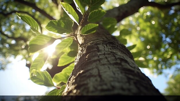 写真 太陽に照らされた木の幹の眺め