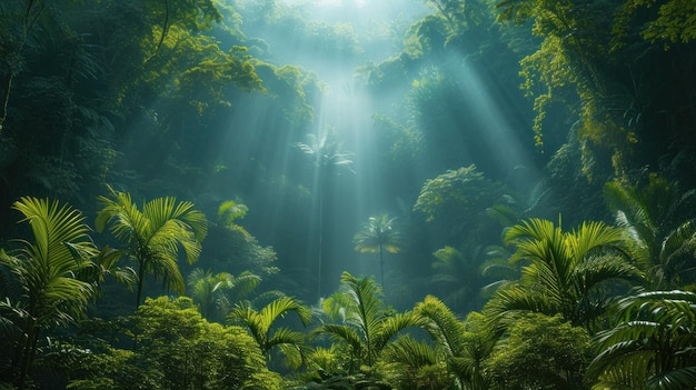 Sunlit tropical rainforest canopy