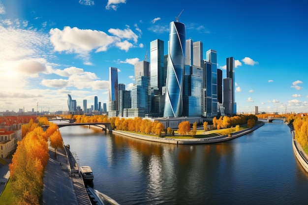 Sunny autumn day unveils the magnificence of moscow's international business center mibc in moskva