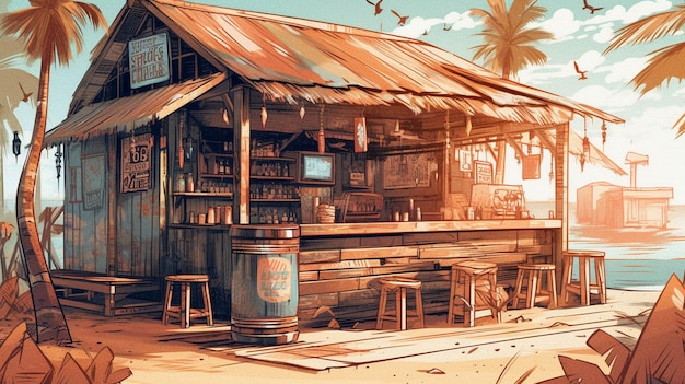 Sunny Beach bar illustration generative AI