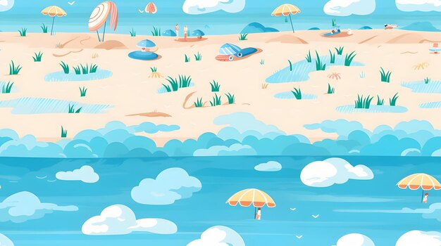 Photo sunny beach scene pattern with a light blue background