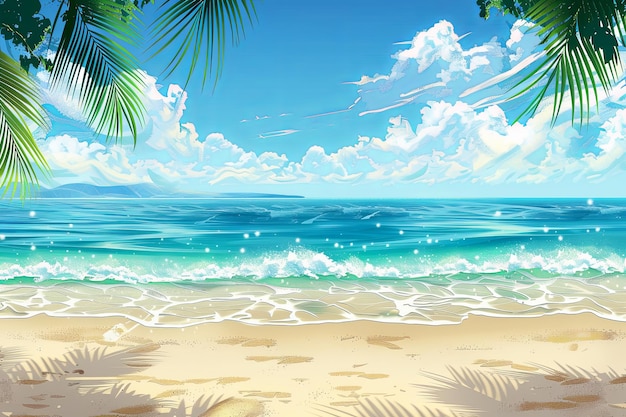 Солнечная пляжная сцена с кристально чистым морем и песчаным берегом Идеально подходит для туристических агентств пляжные курорты