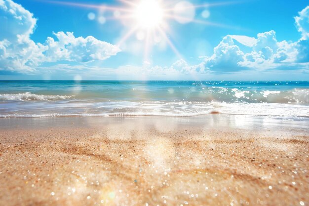 Photo sunny beach with sparkling waves and blue sky