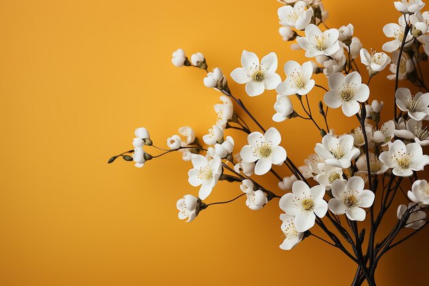 Sunny blooms white flowers on yellow