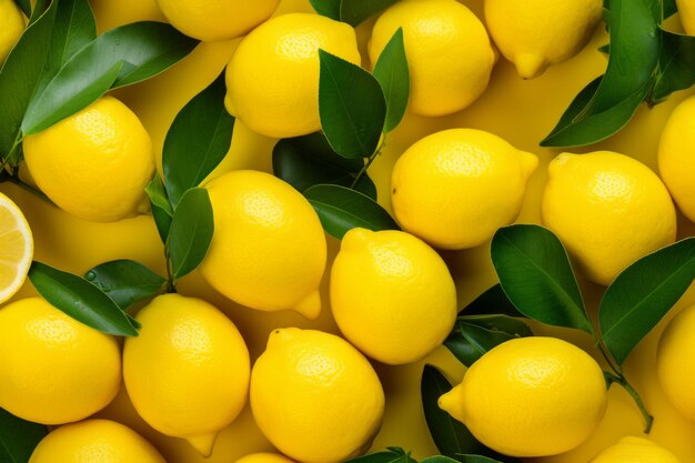 Sunny citrus delight a vibrant flat lay of fresh yellow lemons