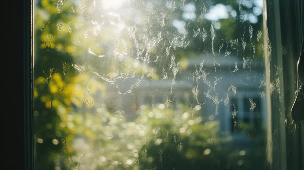 写真 暑い 夏 の 日 に ガラスの 窓 から 見える 晴れた 都市 の 景色