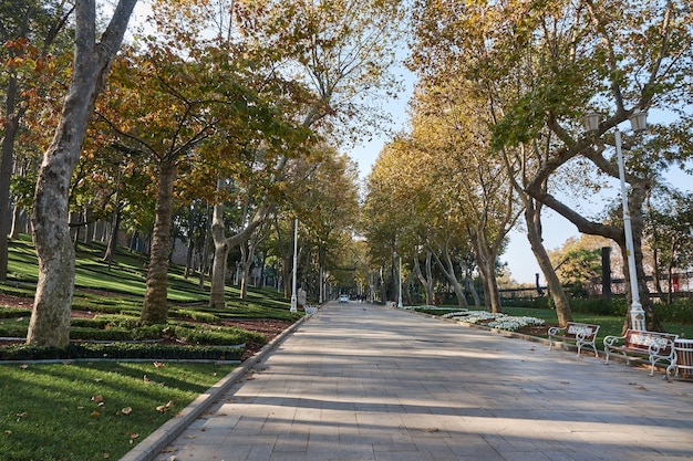 A sunny day in the autumn park of Istanbul, Turkey