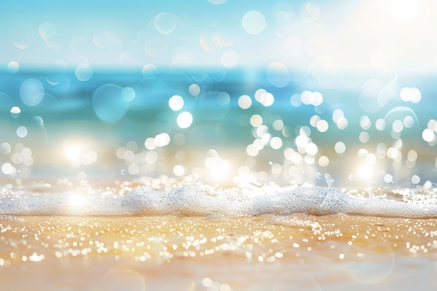Foto una giornata di sole sulla spiaggia con un'onda sullo sfondo bokeh