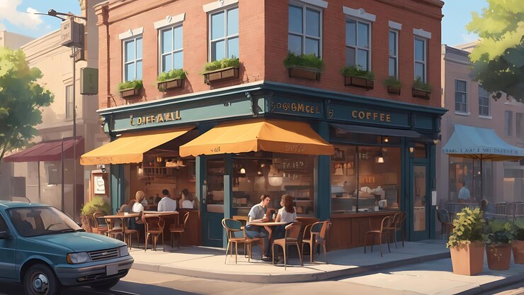 Photo sunny day coffee shop patrons enjoying outdoor seating