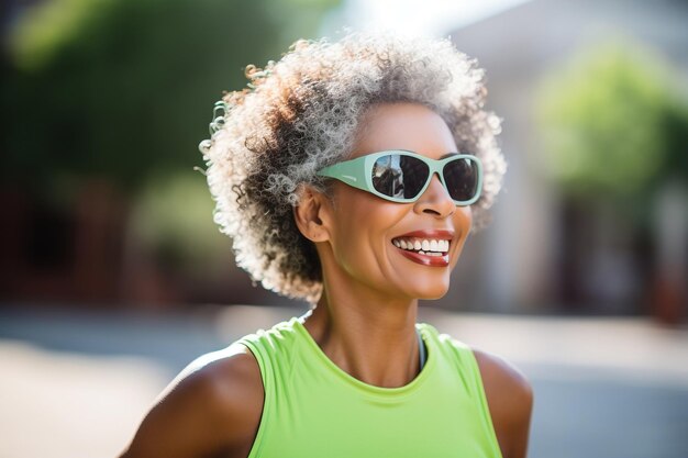 Photo sunny day jog african woman staying active generative ai