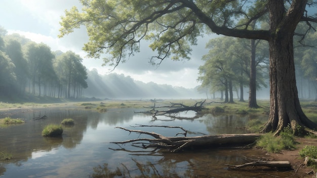 Sunny Day in A Misty Creek