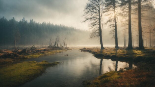 Sunny Day in A Misty Creek