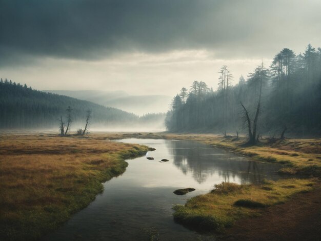 Sunny Day in A Misty Creek