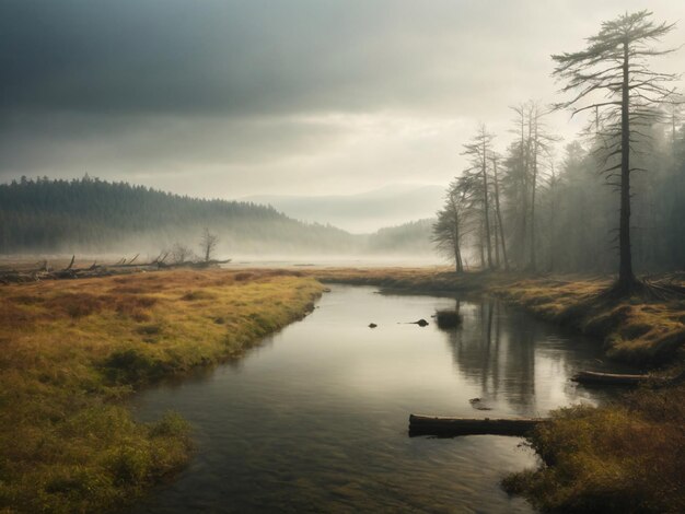 Sunny Day in A Misty Creek