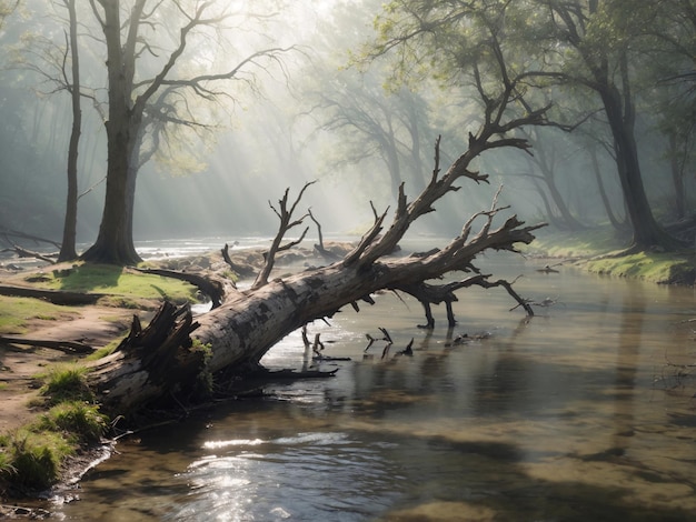 Sunny Day in A Misty Creek