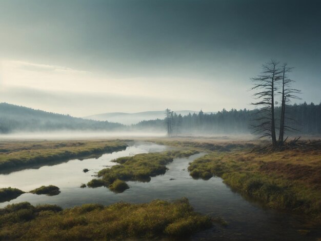 Sunny Day in A Misty Creek