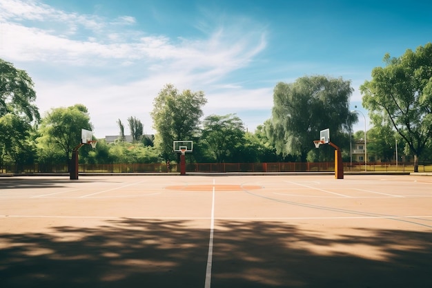 Sunny Day Play Outdoor Basketball Court Generative By Ai