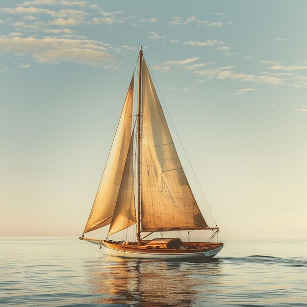 Sunny Day Sailing Yacht Ocean Scene Nautical Sailboat Adventure