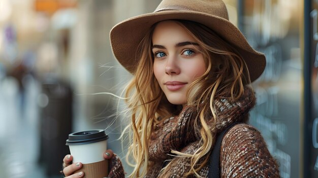 Sunny Day Style Blonde Woman in Beige Hat Relaxing Outdoors