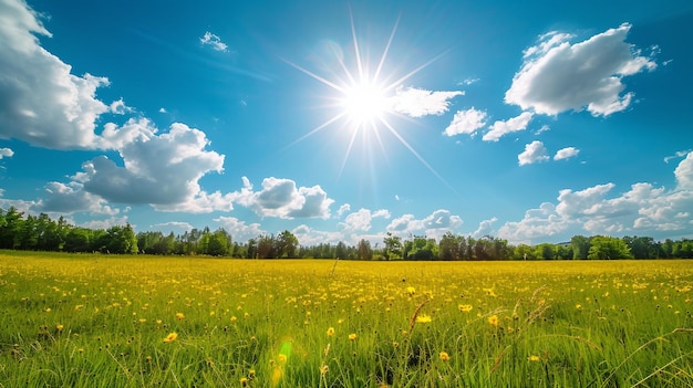 Sunny Day over Vibrant Green Meadow