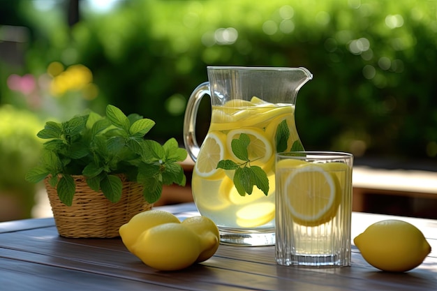 Солнечный день с лимонным и мятным лимонадным генеративным ИИ