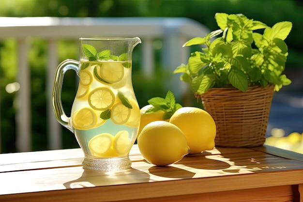 Sunny Day with Lemon and Mint Lemonade Generative AI