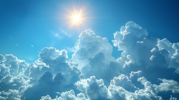 Photo sunny day with puffy white clouds wallpaper