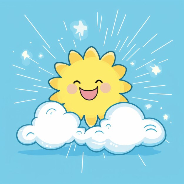 Photo sunny days a kawaii cartoon sky with a clear blue background