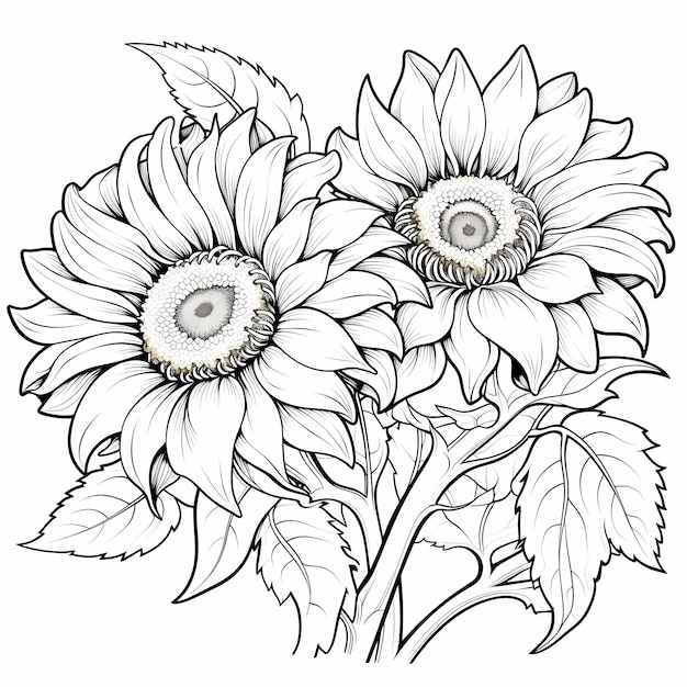 Photo sunny delight coloring page with beautiful sunflowers to brighten your day