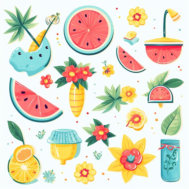 Photo sunny delights cute summer decorations cliparts for a happy vibe