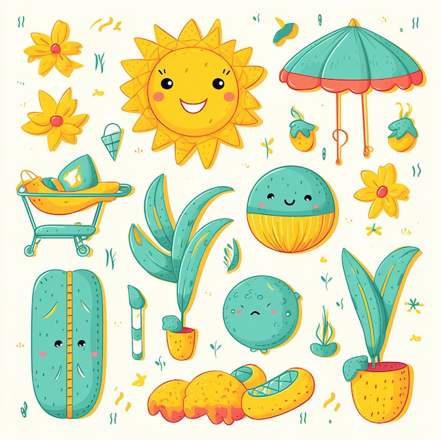 Photo sunny delights cute summer decorations cliparts for a happy vibe