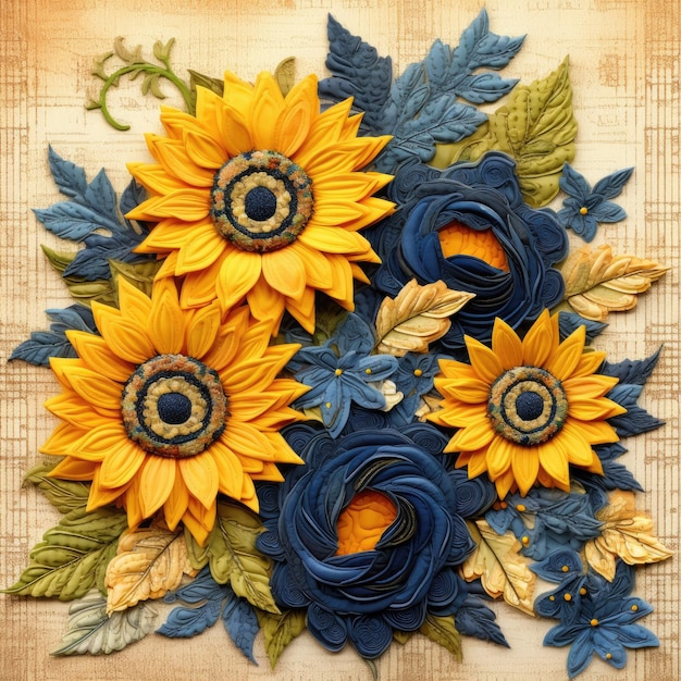 Sunny Delights Splendid Patchwork Sunflowers in Vibrant Clipart PNG