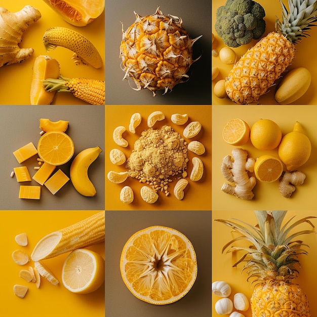 Фото Солнечные удовольствия желтый коллаж здоровой пищи