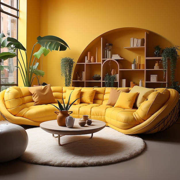 Sunny Elegance Yellow Walls and Sofas in the Room