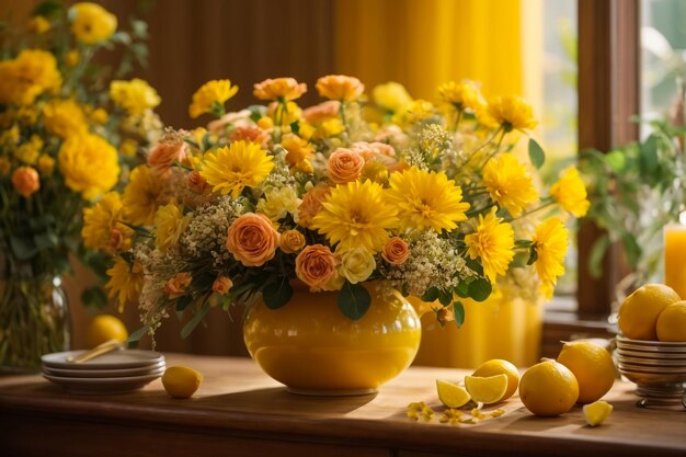 Sunny floral bliss spring yellow background arrangement