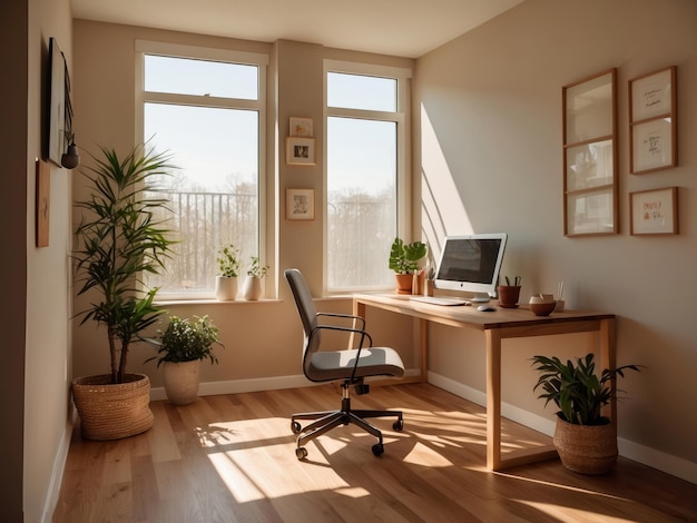 Sunny home office workspace interior design