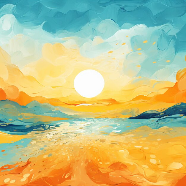 Sunny Horizon Abstract HandPainted Landscape
