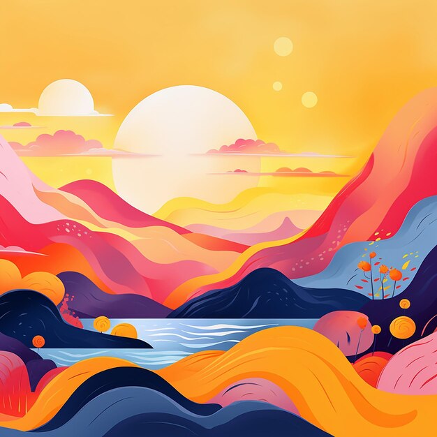 Sunny landscape abstract handpainted background