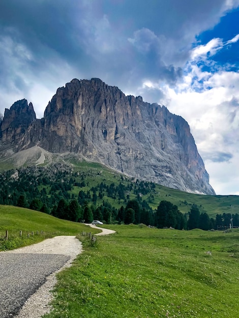 Sunny landscape of Dolomite Alps mountains, Italy