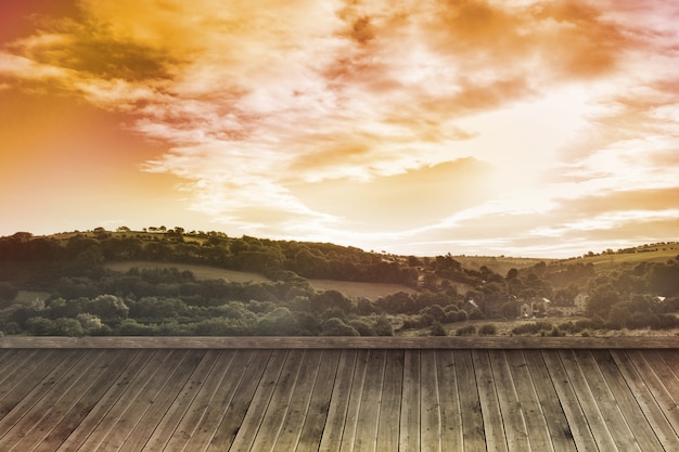 Foto paesaggio soleggiato dipinto sul muro