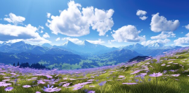 Sunny Meadow of White Daisies Under a Majestic CloudFilled Sky Generative AI