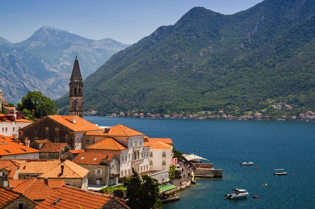 Sunny Mediterranean landscape Montenegro Bay of Kotor